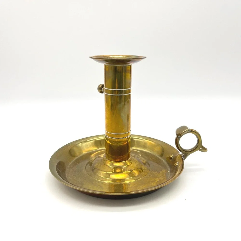 Vintage Brass Chamberstick Candlestick Holder with Finger Loop and Ejector Lever